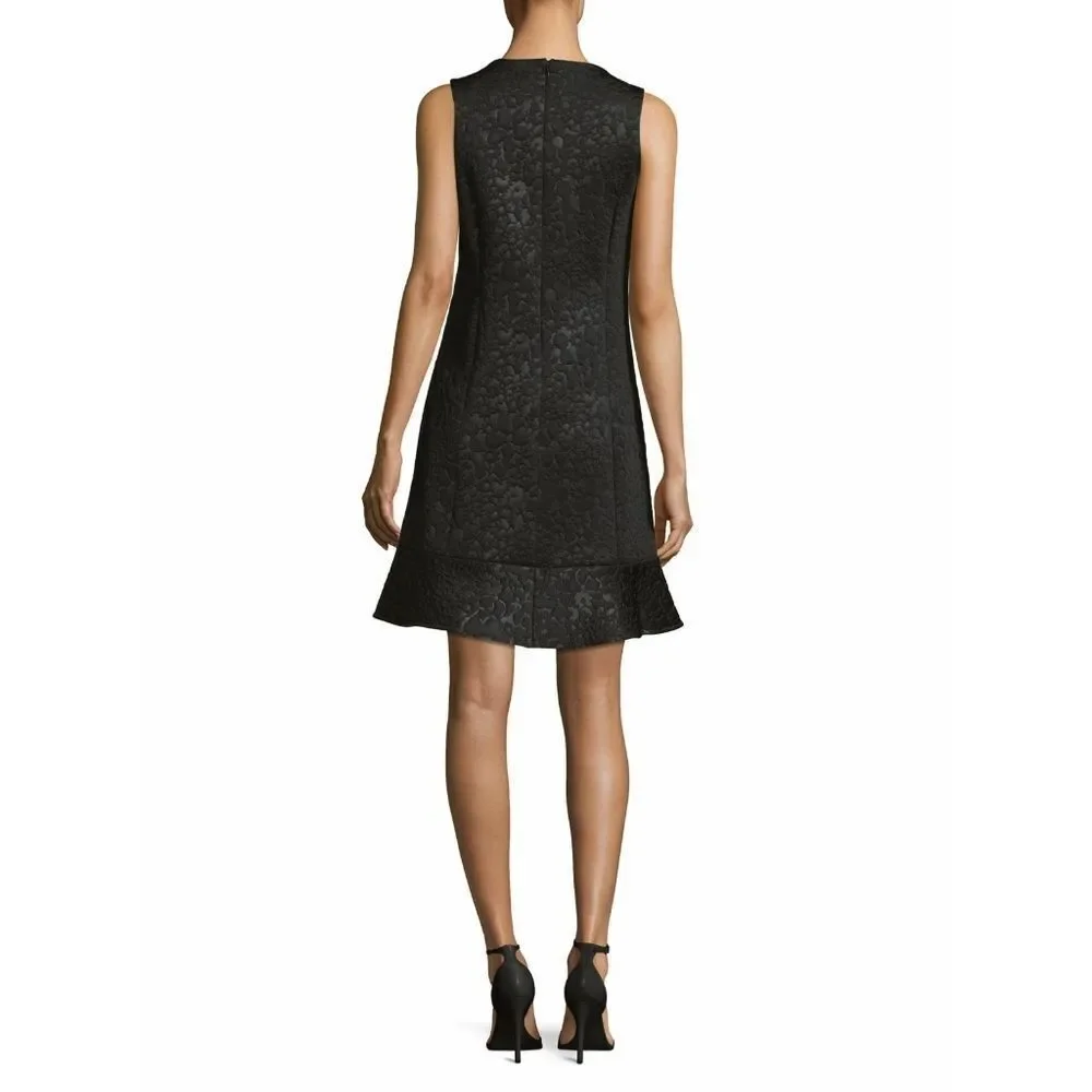 New! MICHAEL KORS Women's Embossed Floral Flared Hem Scuba Black Dress
